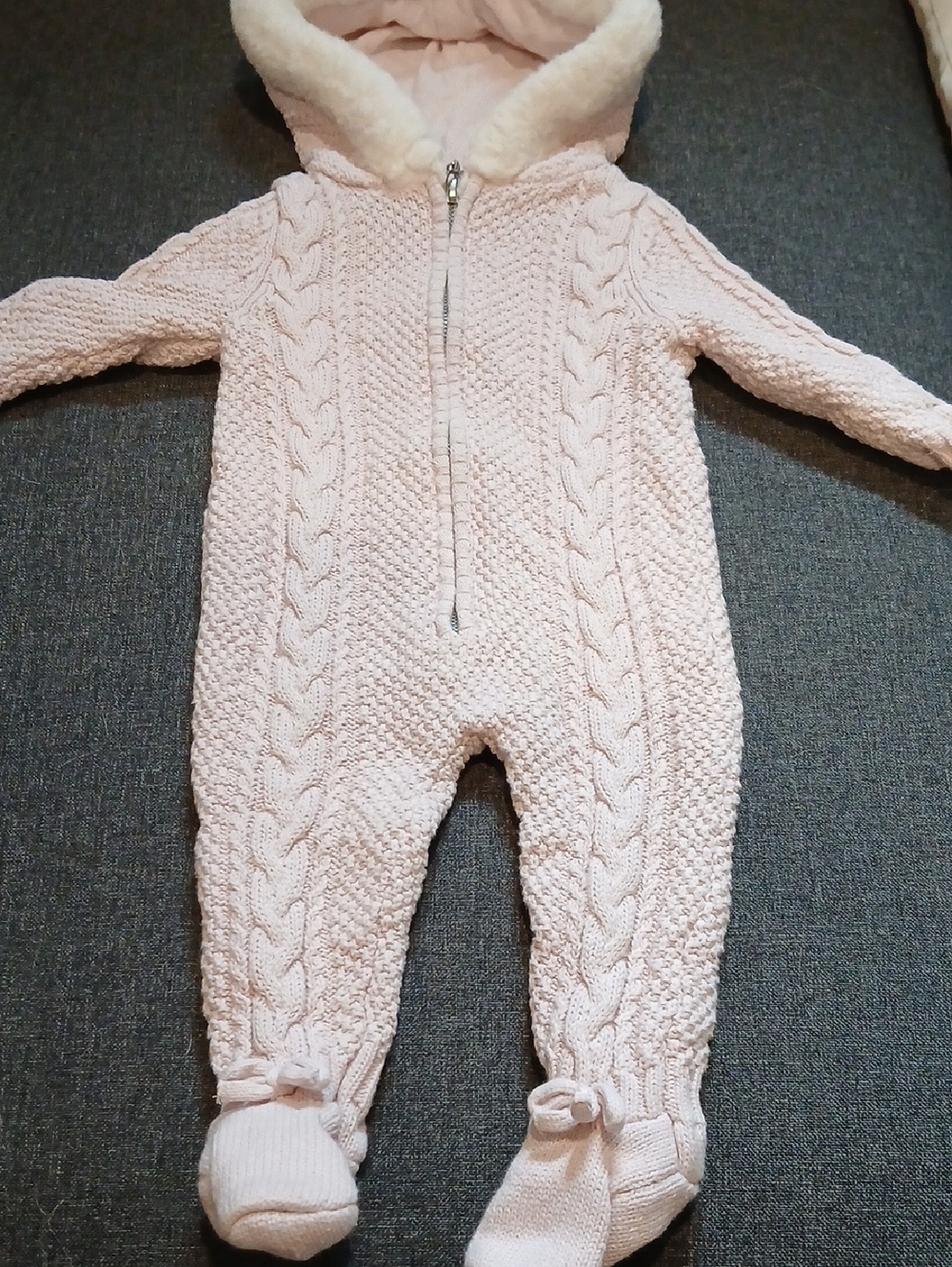 Max Studio Light Pink Hooded Cable-Knit Baby One-Piece